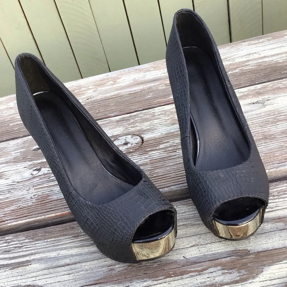 Sexy BlackPeep Toe Women Water Proof Platform Pump size 44
